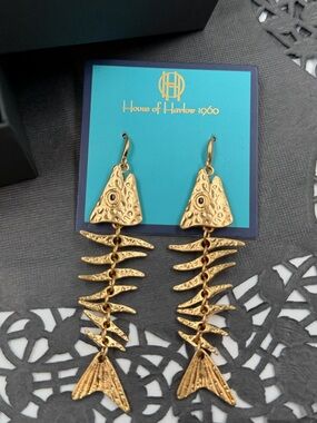 House of Harlow 1960 Gold Textured Fishbone Drop Earrings